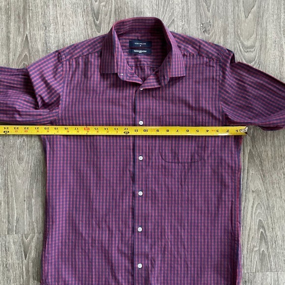 2- Peter England Slim Fit Dress‎ Shirts Casual Plaid Size 39 EUC Blue Red White - Picture 9 of 11